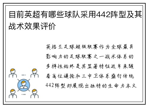 目前英超有哪些球队采用442阵型及其战术效果评价