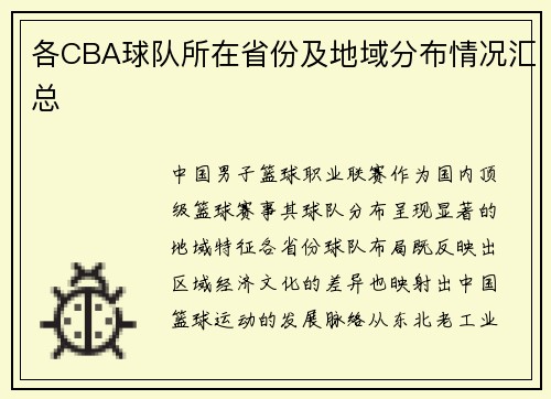 各CBA球队所在省份及地域分布情况汇总